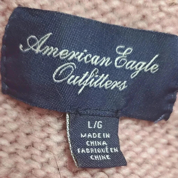 American Eagle Sweater Fair Isle Crew Neck wool blend Purple Orange Pinks Size L - Picture 8 of 13